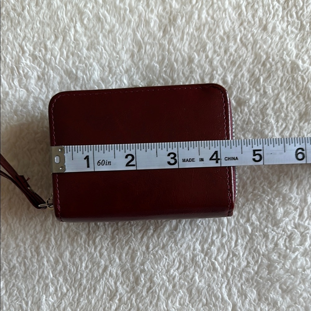 Retro Kiss Lock Credit Card Coin Purse Detachable Wristlet Brown Red Color NWOT - Picture 6 of 7